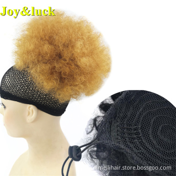 Wholesale Price Wigs Afro Synthetic Puff Natural Curl Hair Extension Short Kinky Curly Puff Ponytail Faux Buns Blonde Color Hair